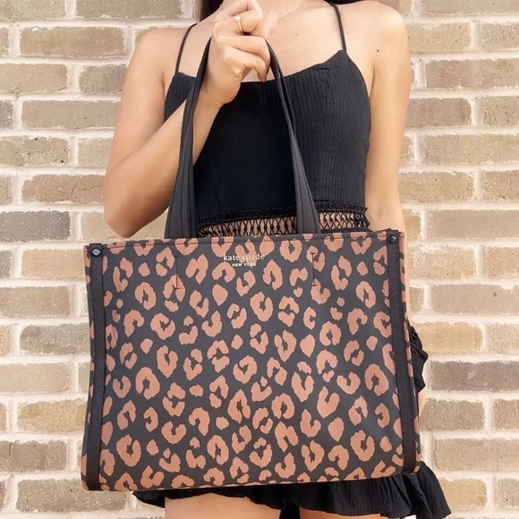 Kate Spade Sam Leopard Medium Tote The Little Better Nylon Black Multi - Picture 1 of 4